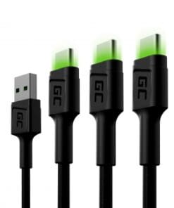 Green Cell Set 3x Cable USB - Type-C 30cm, 120cm, 200cm
